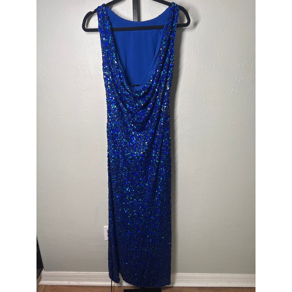 Sachin & Babi Mariah Open Back Gown Womens 2 Cobalt Sequin Boat Neck Evening - Picture 6 of 9